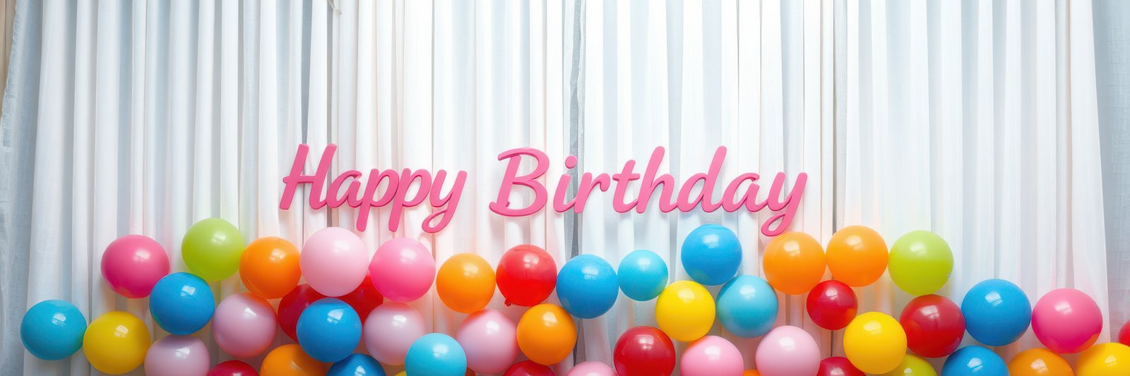 Colorful birthday celebration backdrop with balloons and festive decorations for a joyful gathering